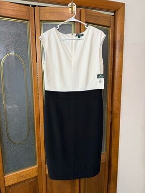 Lauren Ralph Lauren Two-Tone White and Black Sheath Dress, BRAND NEW
